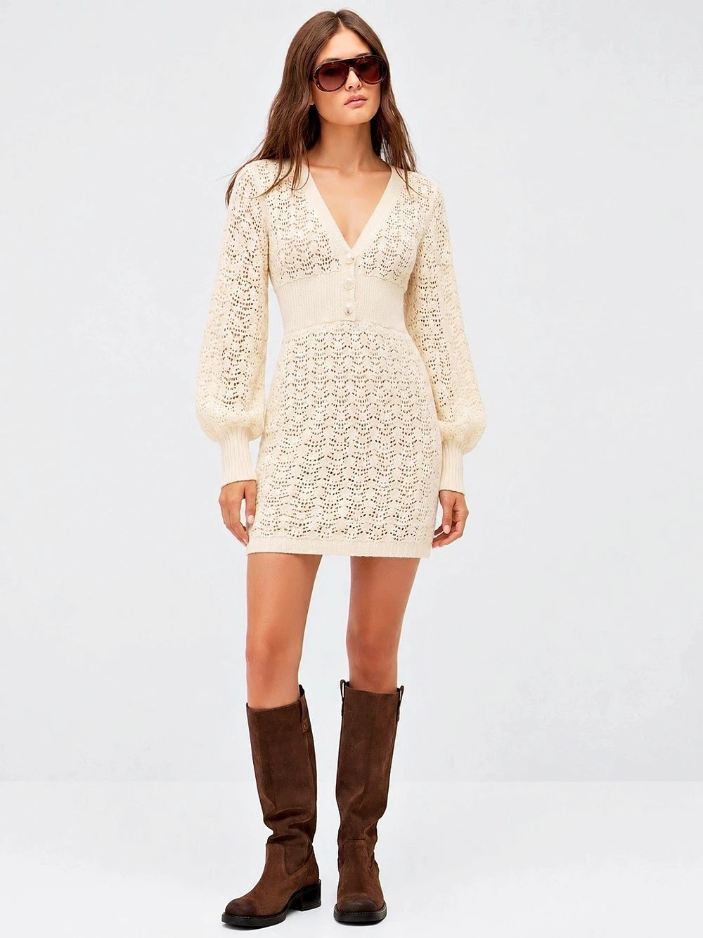 Mable Cream Crochet Knit Mini Dress Size M/L Like New